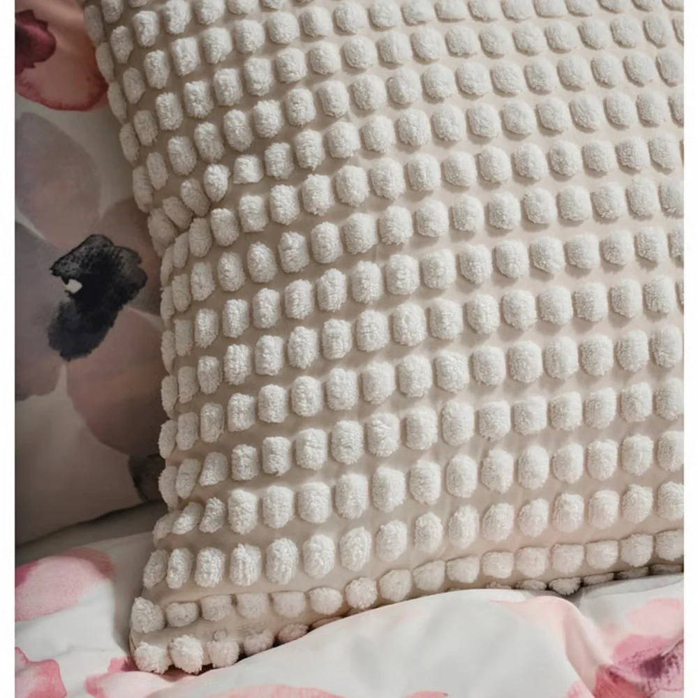 Textured Pom Pom Accent Cushion Cover in Off White